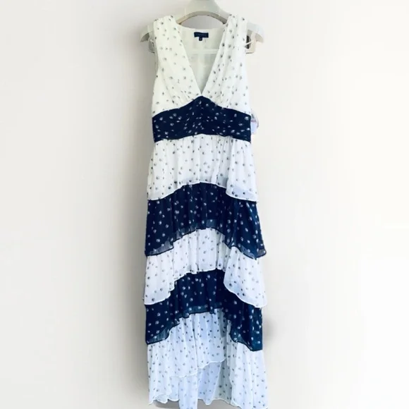 1.state Womens Colorblocked Tiered Maxi Dress New Ivory Dark Indigo Size 10 NWT - Picture 7 of 17